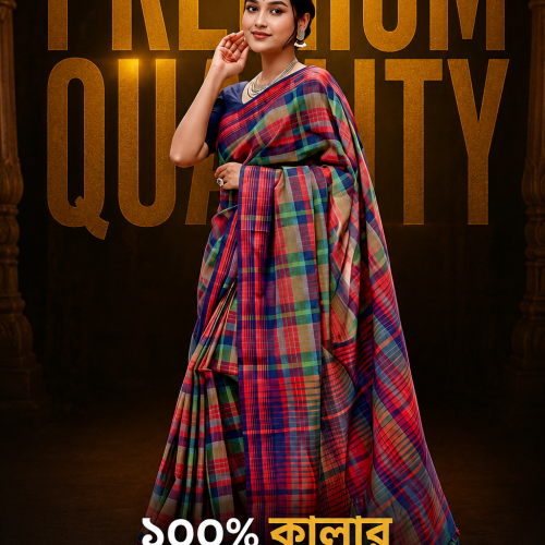 চেক প্রিমিয়াম সুতি শাড়ি