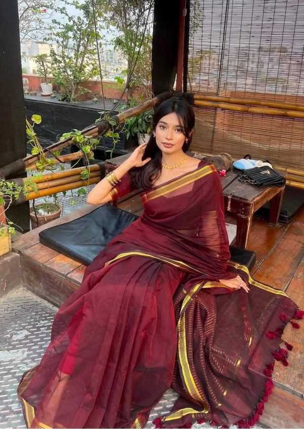 ❤️ মেরুন প্রিমিয়াম হাফ সিল্ক শাড়ি ❤️